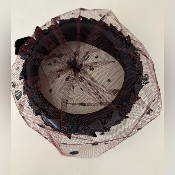 Vintage Black Pillbox Hat United Hatters Union Made Polka Dot Netting Tulle MCM - Picture 6 of 6